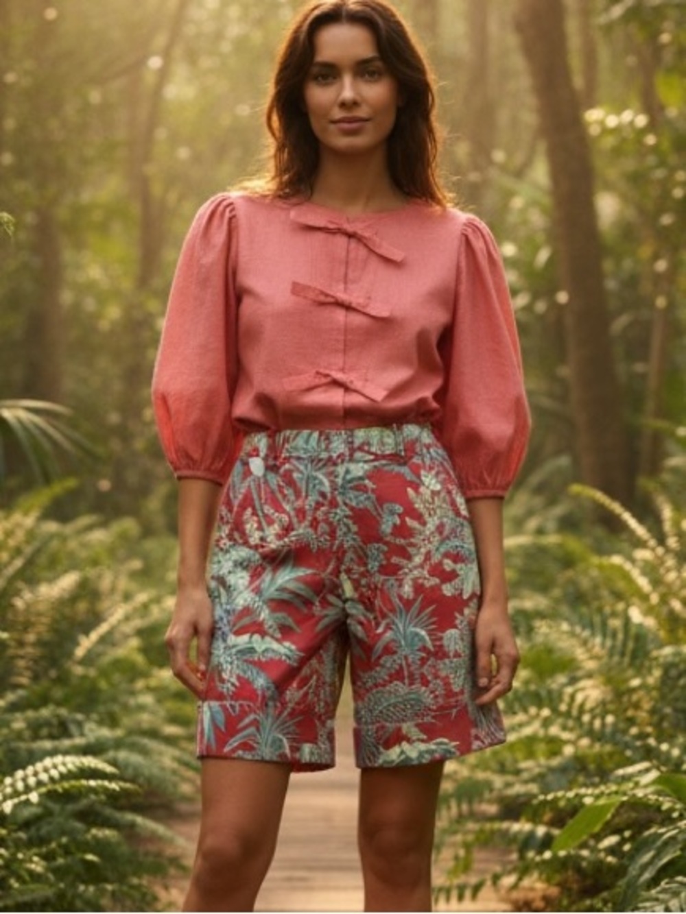 Haven Bleu Shorts Bermuda Beaded Embellishment Tropical Bermuda Shorts